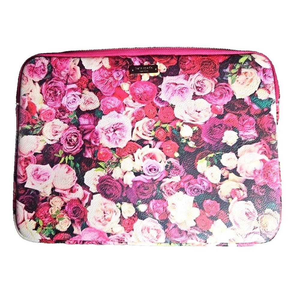 Kate Spade Laptop Sleeve Case Designer Floral Rose Pink Red Zip Padded